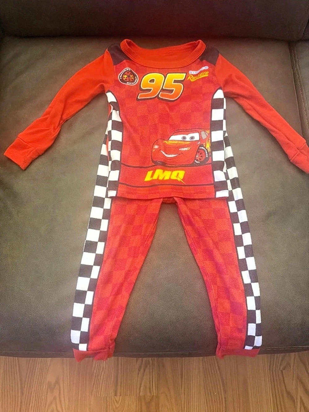 Disney Pixar Lightning McQueen Checkered Pajama Set Cars Racing Footie